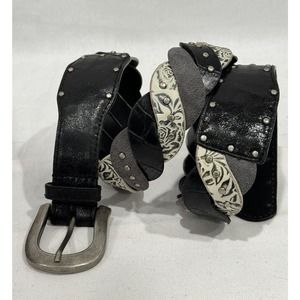 Aimee Lynn Women's Black Gray Tones Faux Leather Woven Studded Belt Size Large